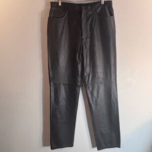 JONES NEW YORK Sz 12 Leather Pants High Rise Straight to Tapered Leg Knee Seam